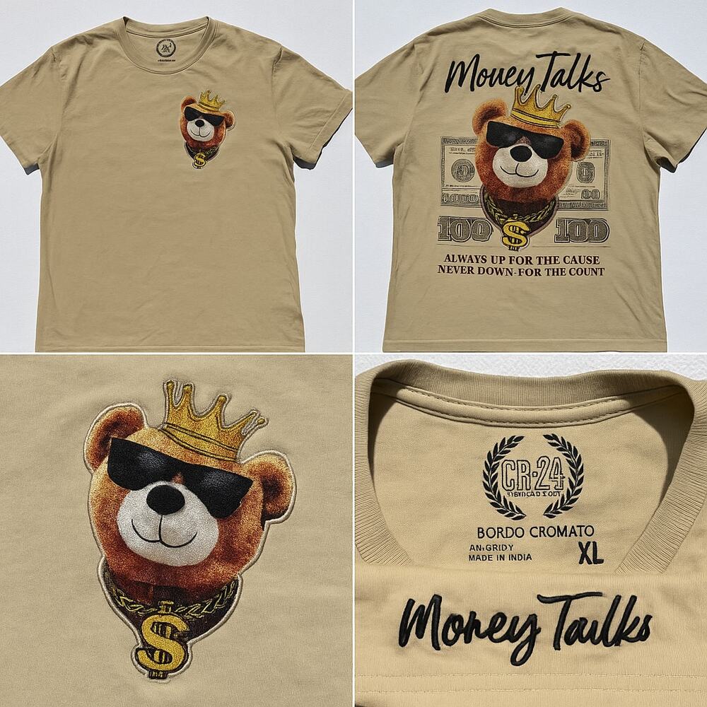 CR24 Chrome Edge XL Tee Money Talks Bear Graphic Streetwear Tan